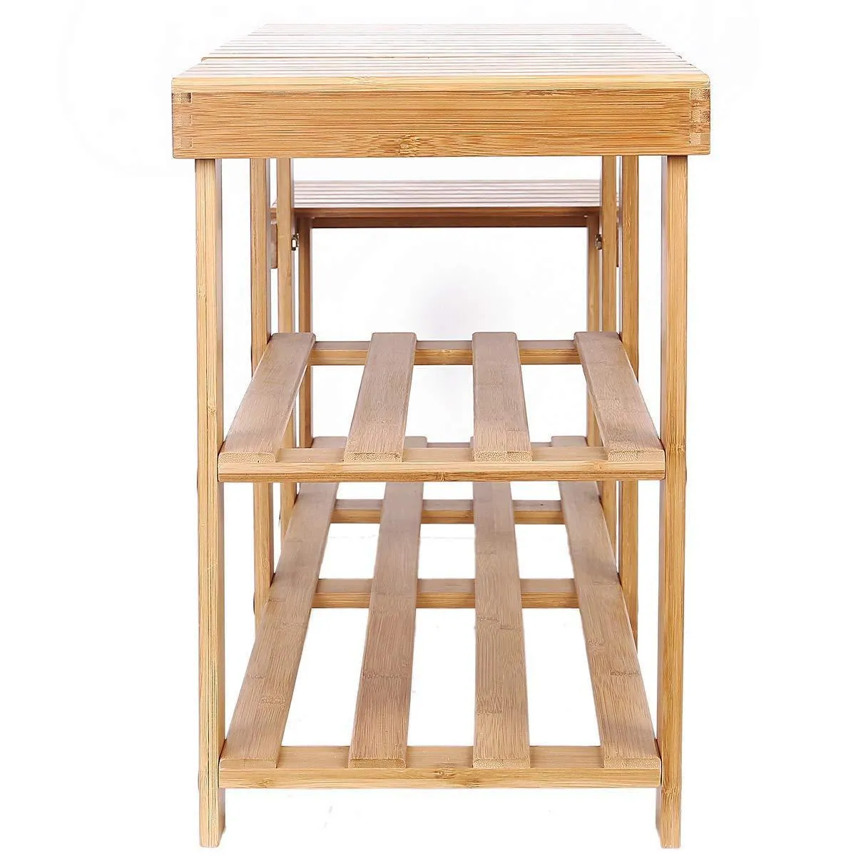 Clevr Natural Bamboo Shoe Storage Rack Bench with 2-Tier Storage Drawer on Top, 44", Storage Drawer on Top, Shoe Organizer Entryway Seat Storage Shelf Hallway Furniture