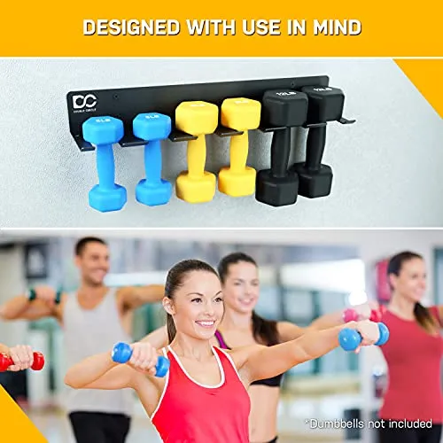 Double Circle Dumbbells Rack Home Gym Storage (Rack Only), 6-Slot Free Weight Holder, Heavy-Duty Wall-Mounted Steel Stand for Strength Training Equipment, 2 Carabiners and Mounting Hardware