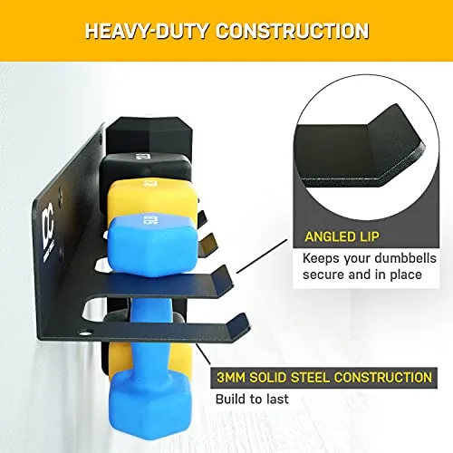 Double Circle Dumbbells Rack Home Gym Storage (Rack Only), 6-Slot Free Weight Holder, Heavy-Duty Wall-Mounted Steel Stand for Strength Training Equipment, 2 Carabiners and Mounting Hardware