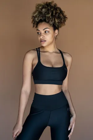 Eco Strappy Sports Bra - Black