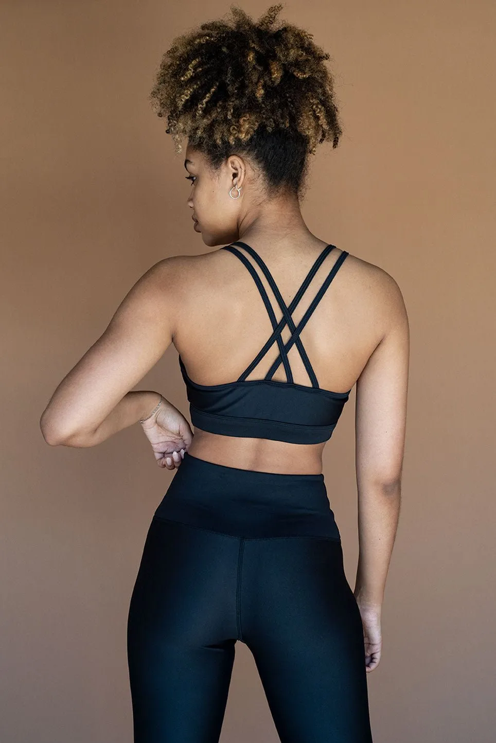 Eco Strappy Sports Bra - Black