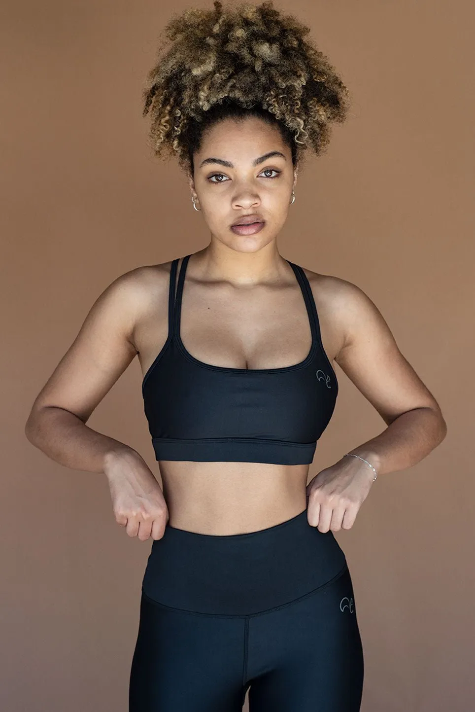 Eco Strappy Sports Bra - Black