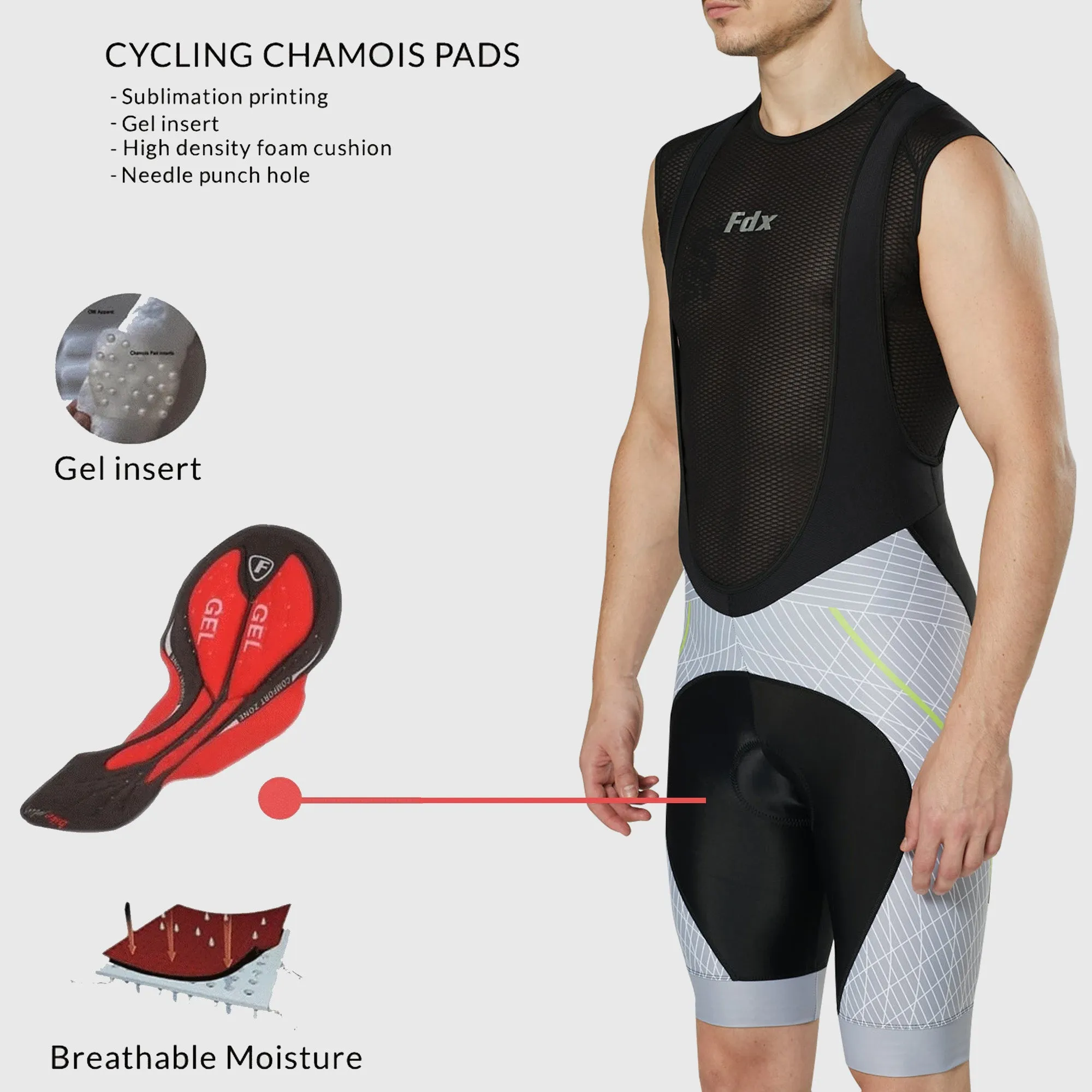 Fdx Classic II Grey Men's & Boy's Padded Summer Cycling Bib Shorts