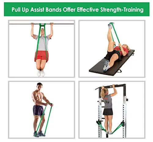 Fitlastics Natural Latex Resistance Loop Bands for Pullup Assist, Pilates, Yoga, Fitness Workouts for Men/Women (Green Light, 15-35 lbs) with Door Anchor