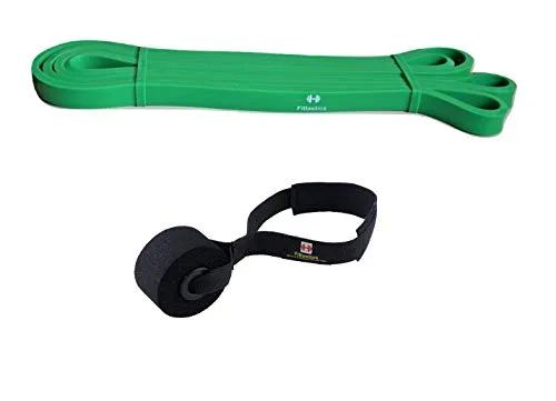 Fitlastics Natural Latex Resistance Loop Bands for Pullup Assist, Pilates, Yoga, Fitness Workouts for Men/Women (Green Light, 15-35 lbs) with Door Anchor