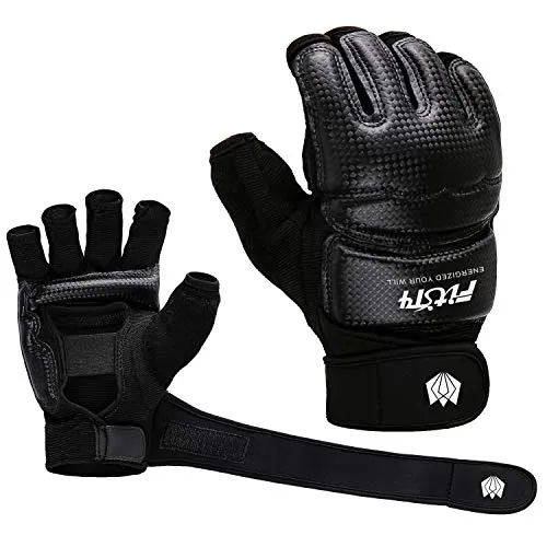 FitsT4 Half Mitts UFC MMA Training Boxing Punch Bag Kickboxing Sparring Grappling Martial Arts Muay Thai Taekwondo Wrist Wraps Support Gloves for Women Men Kids Black M