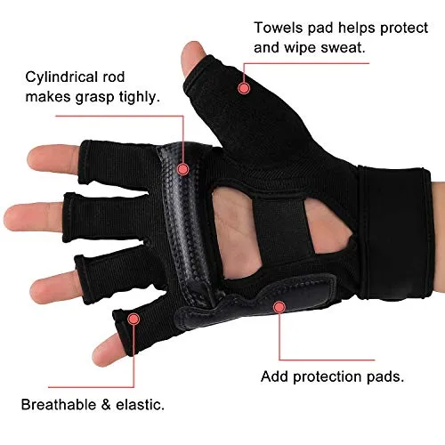 FitsT4 Half Mitts UFC MMA Training Boxing Punch Bag Kickboxing Sparring Grappling Martial Arts Muay Thai Taekwondo Wrist Wraps Support Gloves for Women Men Kids Black M