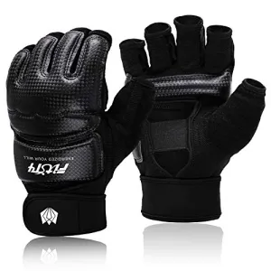 FitsT4 Half Mitts UFC MMA Training Boxing Punch Bag Kickboxing Sparring Grappling Martial Arts Muay Thai Taekwondo Wrist Wraps Support Gloves for Women Men Kids Black M