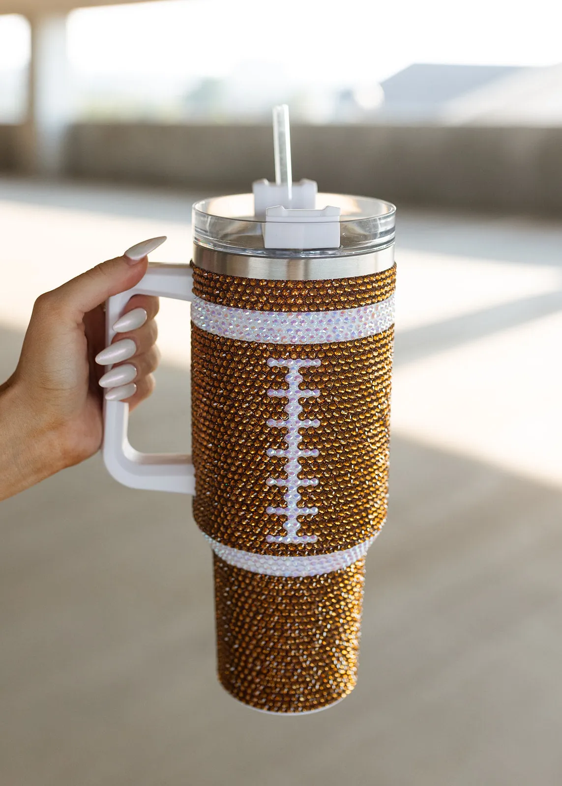 Football Rhinestone Bling 40 Oz Tumbler