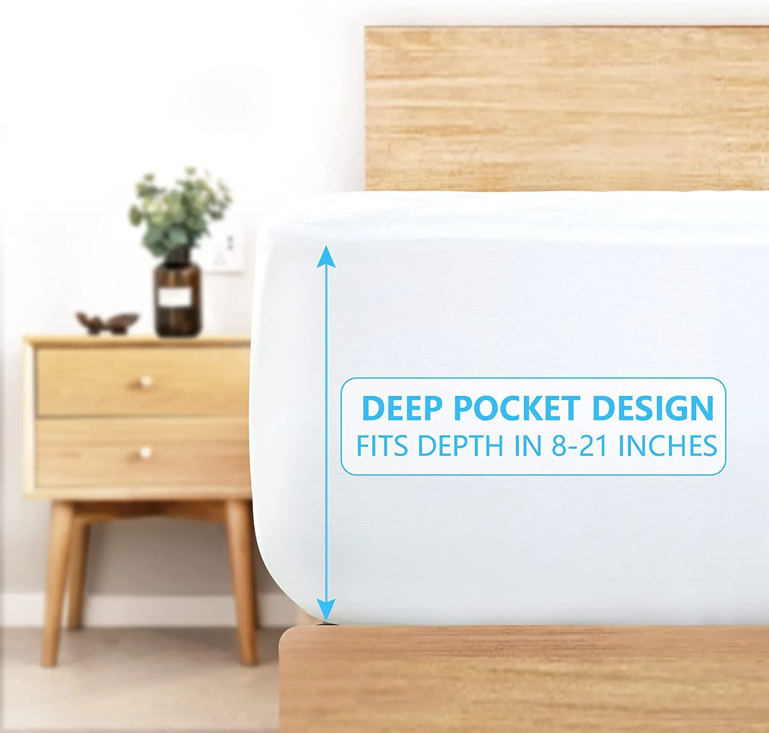 Full Size Quilted Fitted Mattress Pad, Waterproof Breathable Soft Mattress Protector, Deep Pocket Fitted Style Bed Cover, Vinyl-Free, White