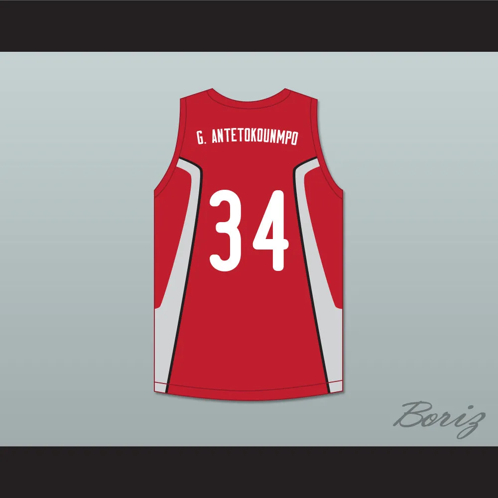 Giannis Antetokounmpo 34 Filathlitikos A.O Zografou B.C. Red Basketball Jersey 2