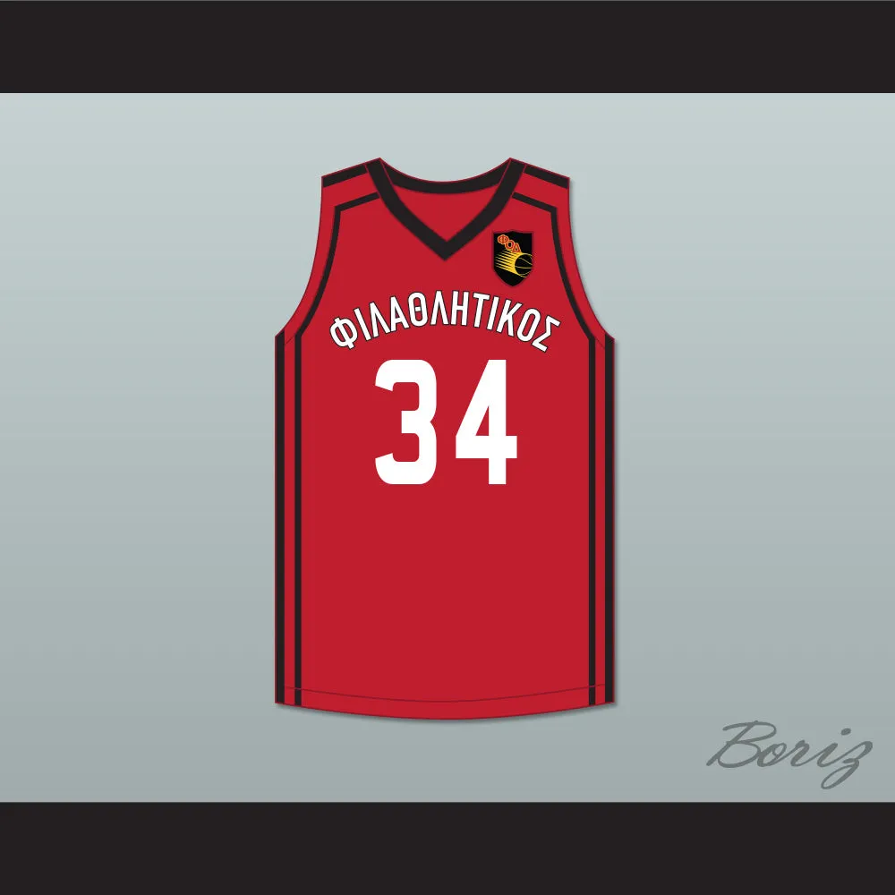 Giannis Antetokounmpo 34 Filathlitikos A.O Zografou B.C. Red Basketball Jersey