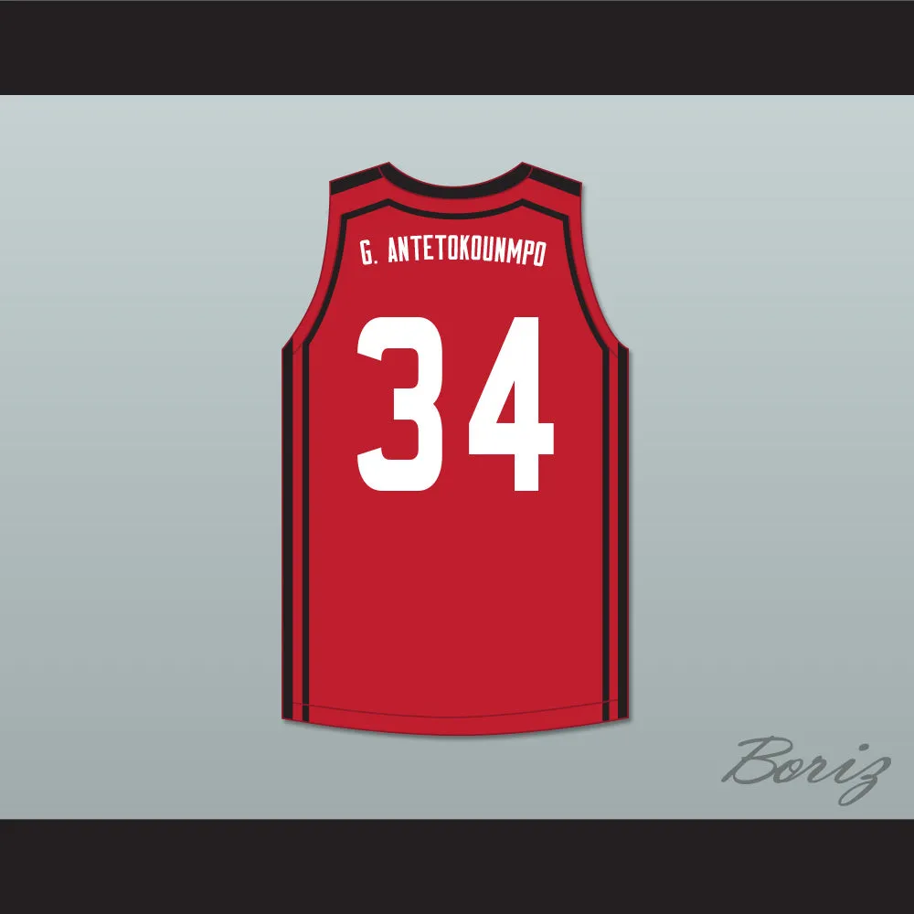 Giannis Antetokounmpo 34 Filathlitikos A.O Zografou B.C. Red Basketball Jersey