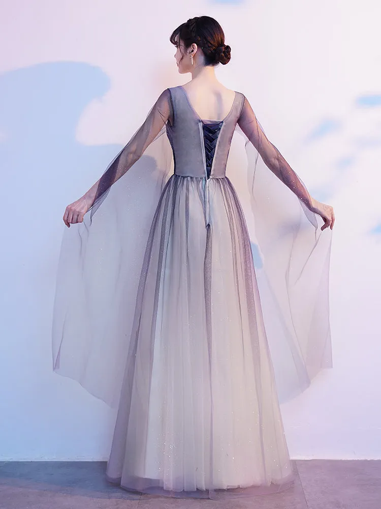 Gradient V-neckline Tulle Party Dress, A-line Gradient Evening Dress Prom Dress Evening Dress
