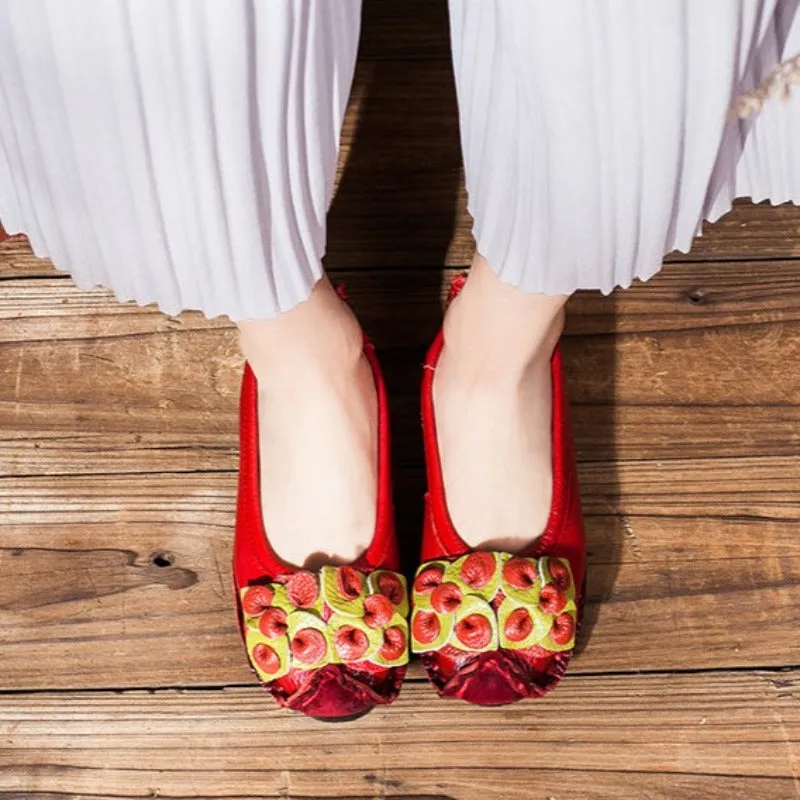 Handmade Leather Women's Flat Moccasins Shoes