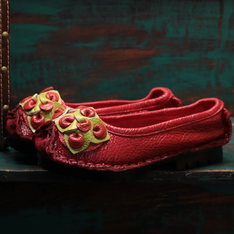Handmade Leather Women's Flat Moccasins Shoes