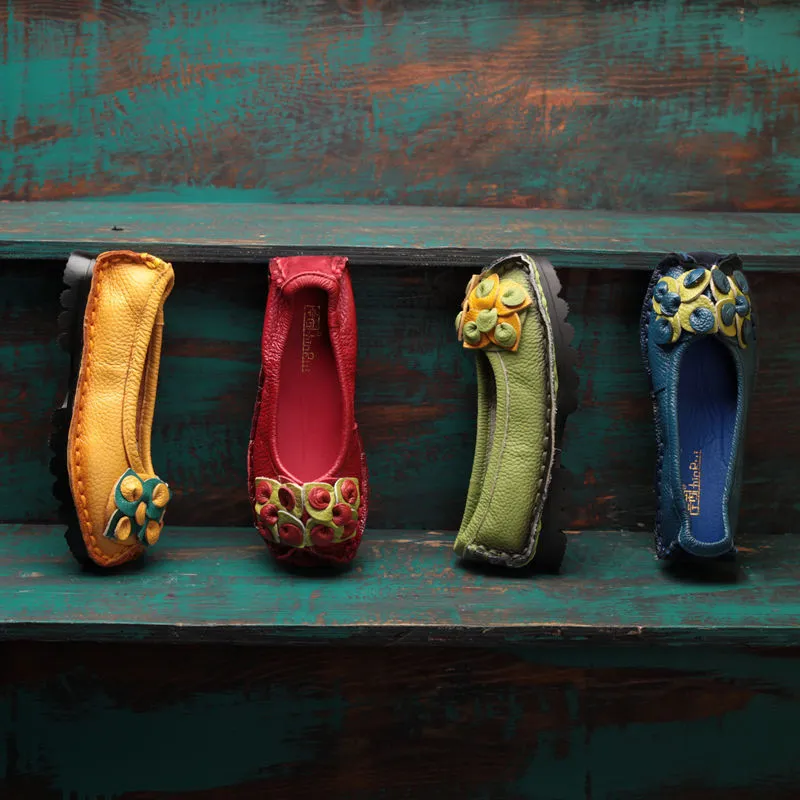 Handmade Leather Women's Flat Moccasins Shoes