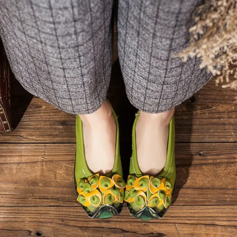 Handmade Leather Women's Flat Moccasins Shoes