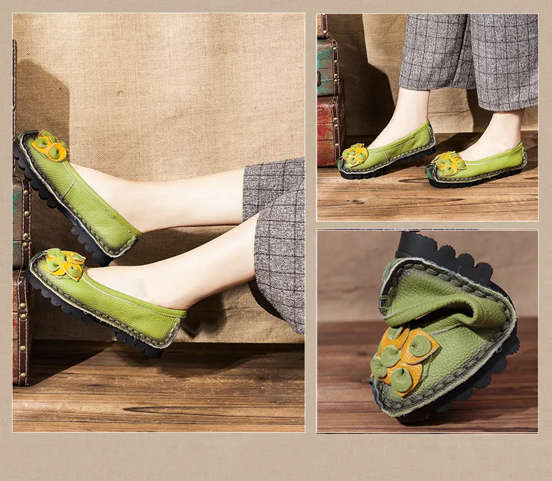 Handmade Leather Women's Flat Moccasins Shoes