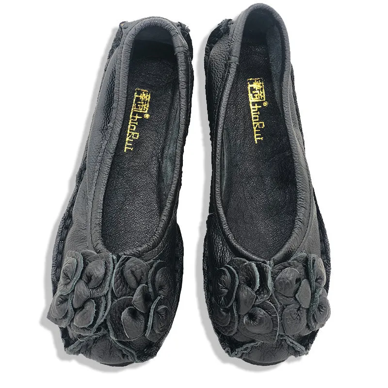 Handmade Leather Women's Flat Moccasins Shoes