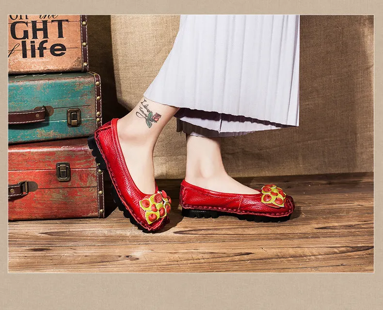 Handmade Leather Women's Flat Moccasins Shoes
