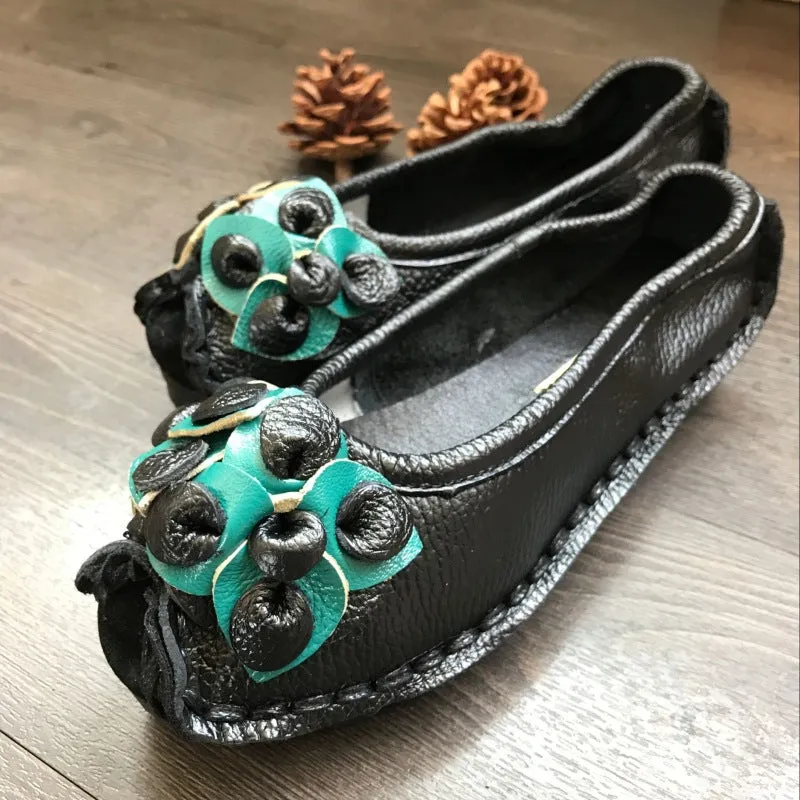 Handmade Leather Women's Flat Moccasins Shoes