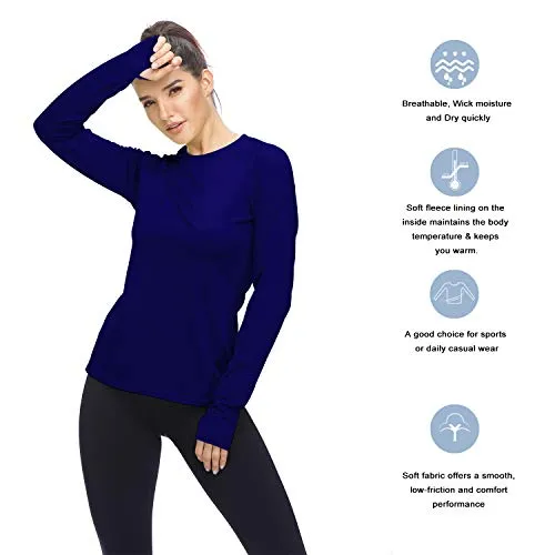 HISKYWIN Womens Thumb Hole,Raglan Sleeve,Long Sleeve Tee Crew Neck Fleece T-Shirt HF28-Dark Blue-L
