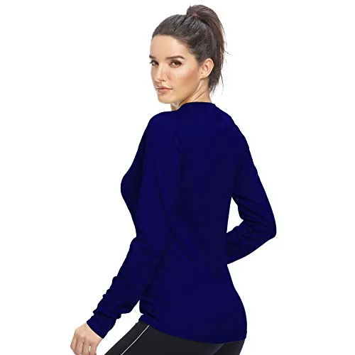 HISKYWIN Womens Thumb Hole,Raglan Sleeve,Long Sleeve Tee Crew Neck Fleece T-Shirt HF28-Dark Blue-L