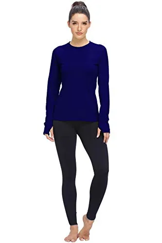 HISKYWIN Womens Thumb Hole,Raglan Sleeve,Long Sleeve Tee Crew Neck Fleece T-Shirt HF28-Dark Blue-L