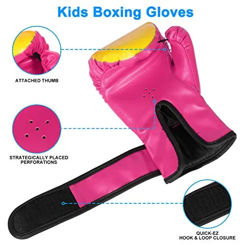 HOHJYA Kids Boxing Gloves, 4oz Boxing Gloves for Kids Boys Girls Junior Youth Toddlers, Training Gloves for Punching Bag, Kickboxing, Muay Thai, MMA, Sparring Age 3-15 Years