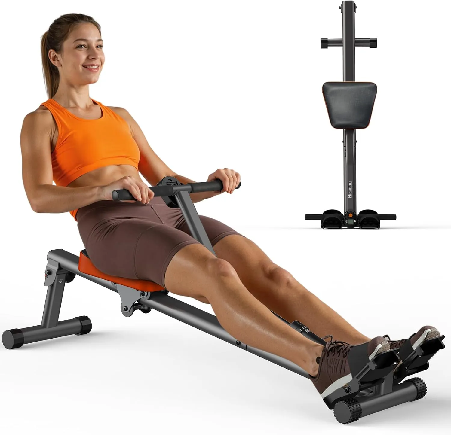 Hydraulic Rower Machine with 16 Resistance Levels, 300LBS Loading Capacity
