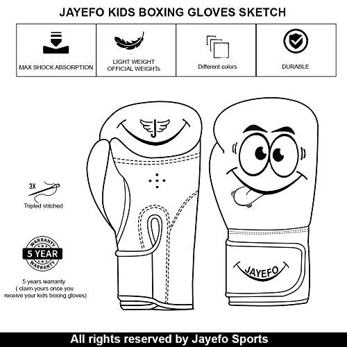 Jayefo Kids Boxing Gloves 4 OZ Training MMA Boys Girls Punching Kick Muay Thai Youth Junior (Yellow, 6 OZ)