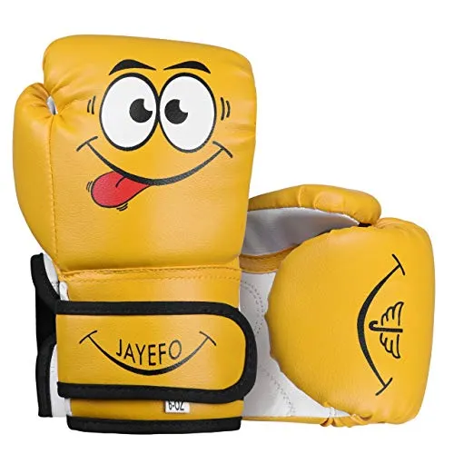 Jayefo Kids Boxing Gloves 4 OZ Training MMA Boys Girls Punching Kick Muay Thai Youth Junior (Yellow, 6 OZ)