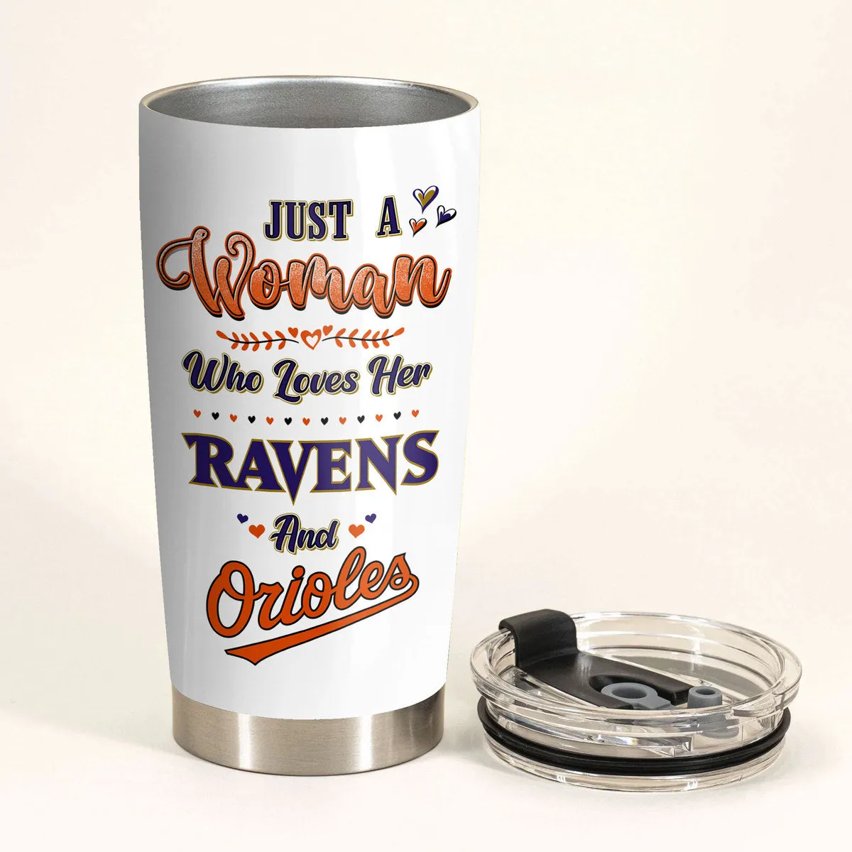 Just A Woman Who Loves Her Baltimore Football And Baseball Tumbler
