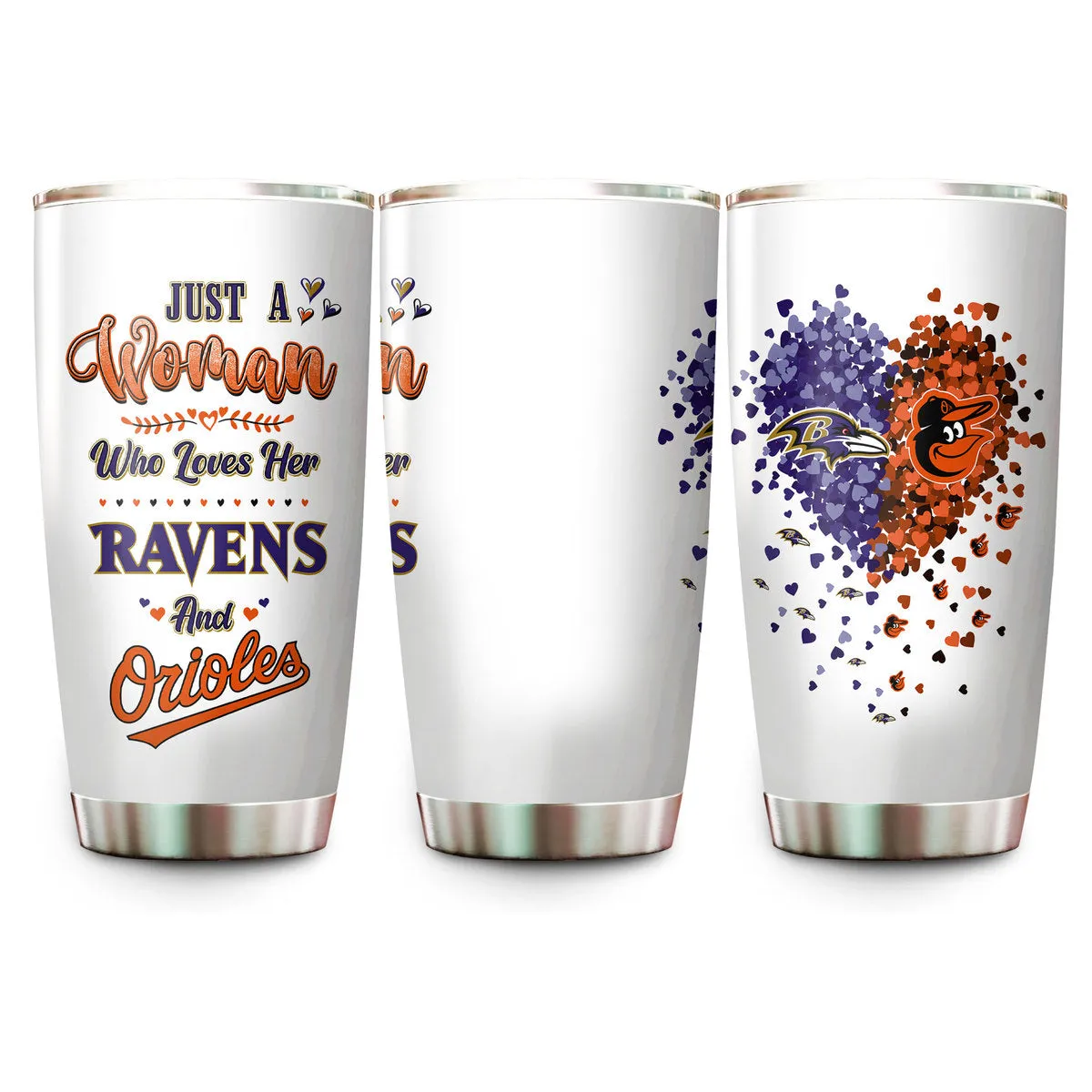 Just A Woman Who Loves Her Baltimore Football And Baseball Tumbler