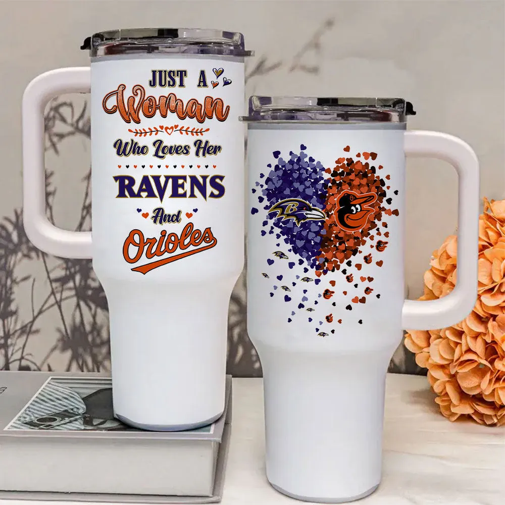 Just A Woman Who Loves Her Baltimore Football And Baseball Tumbler