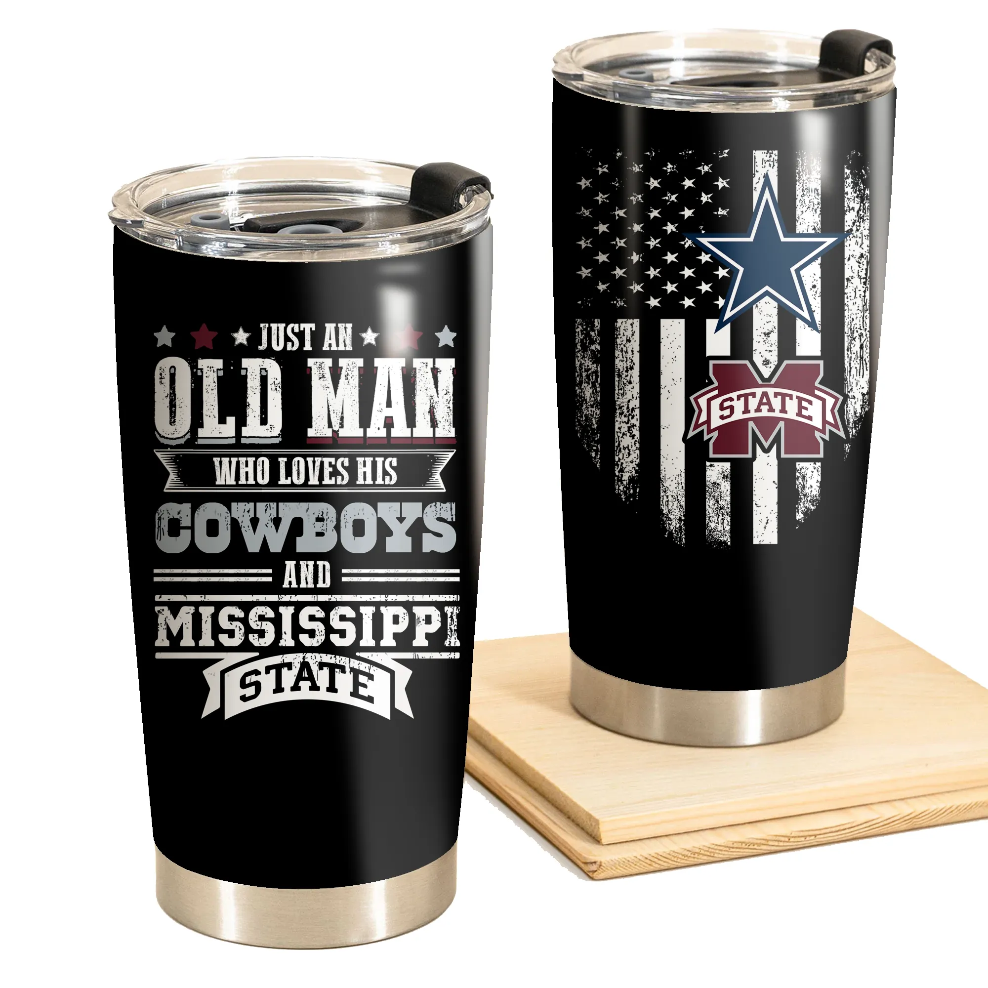 Just An Old Man Who Loves His Dallas Football And Mississippi State Football Tumbler