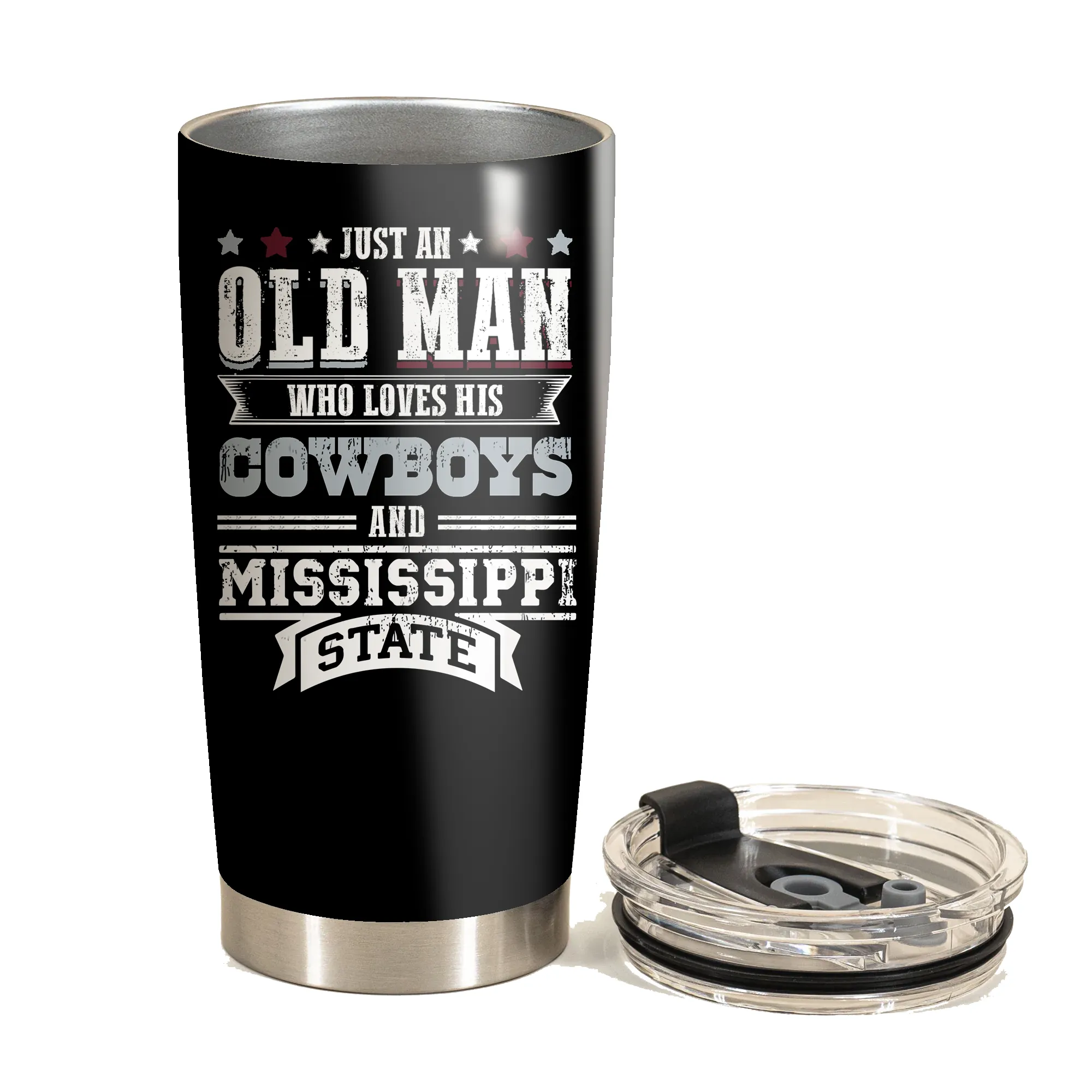 Just An Old Man Who Loves His Dallas Football And Mississippi State Football Tumbler