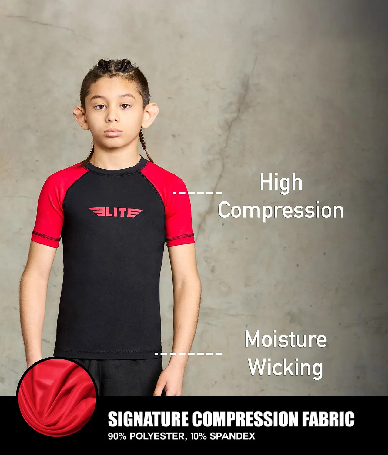 Kids' Standard Red Short Sleeve Training Rash Guard