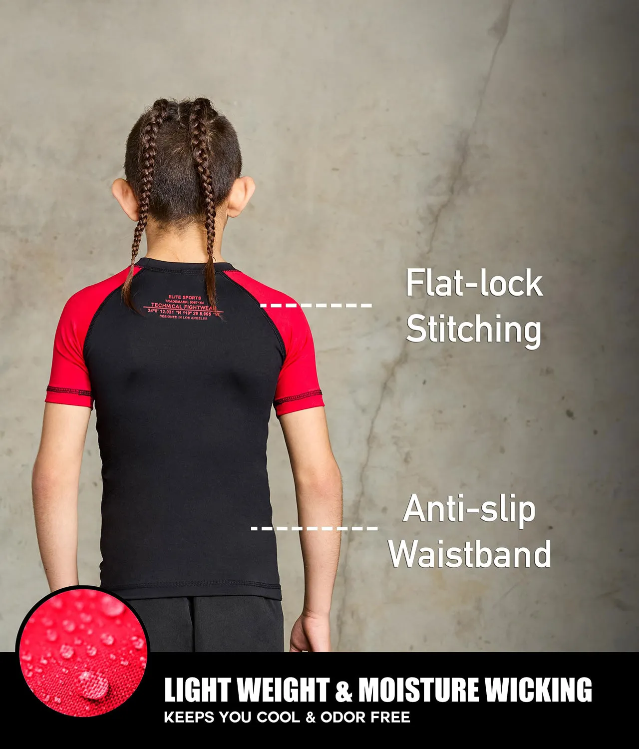 Kids' Standard Red Short Sleeve Training Rash Guard