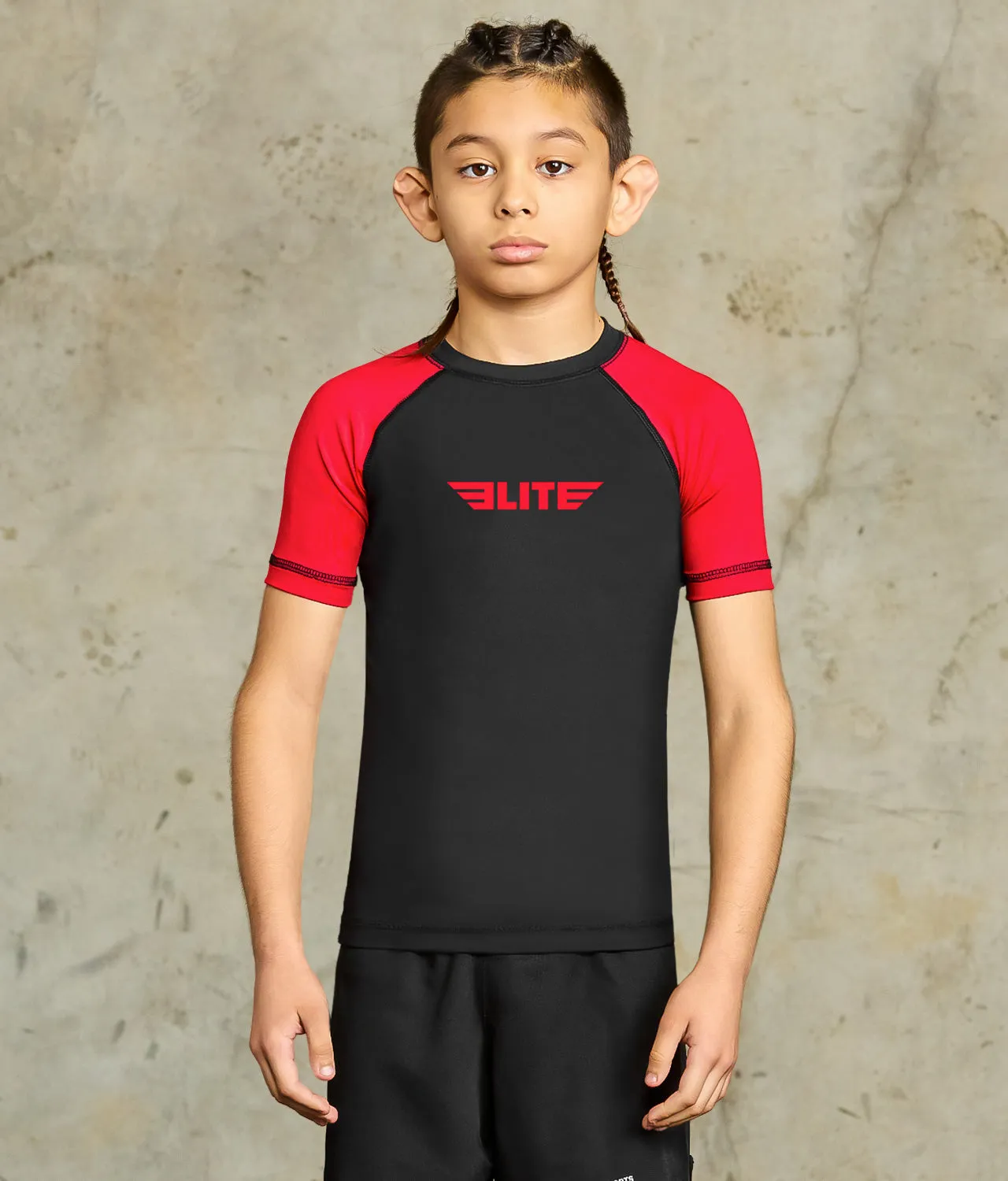 Kids' Standard Red Short Sleeve Training Rash Guard