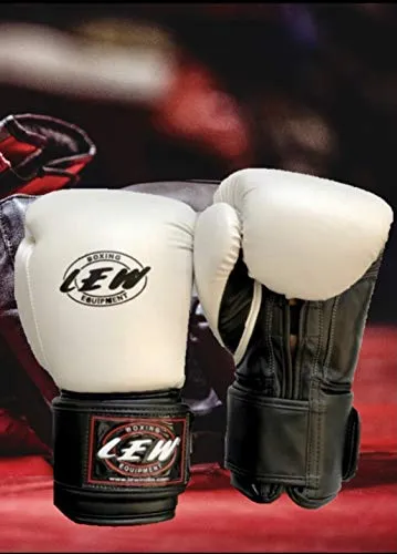 LEW White/Black Boxing Gloves for Training/ Muaythai/Punching Bag/Sparring with a Pair of Hand Wraps (White, 12 OZ)