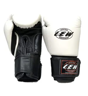 LEW White/Black Boxing Gloves for Training/ Muaythai/Punching Bag/Sparring with a Pair of Hand Wraps (White, 12 OZ)