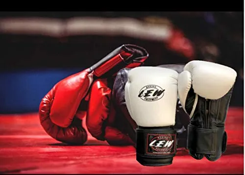 LEW White/Black Boxing Gloves for Training/ Muaythai/Punching Bag/Sparring with a Pair of Hand Wraps (White, 12 OZ)