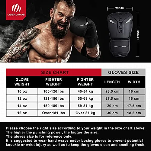 Liberlupus Cool Style Boxing Gloves for Men & Women, Boxing Training Gloves, Kickboxing Gloves, Sparring Gloves, Heavy Bag Gloves for Boxing, Kickboxing, Muay Thai, MMA(Black & Golden, 12 oz)