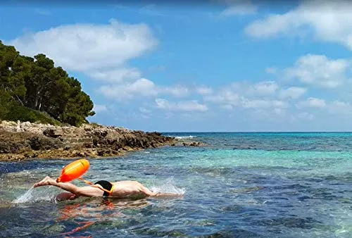 LimitlessXme Swim Buoy & Drybag - Safety for Swimmers, Open Water and Triathlon. Pull Buoy for Adults and Kids. Orange Signal Swimming Bubble
