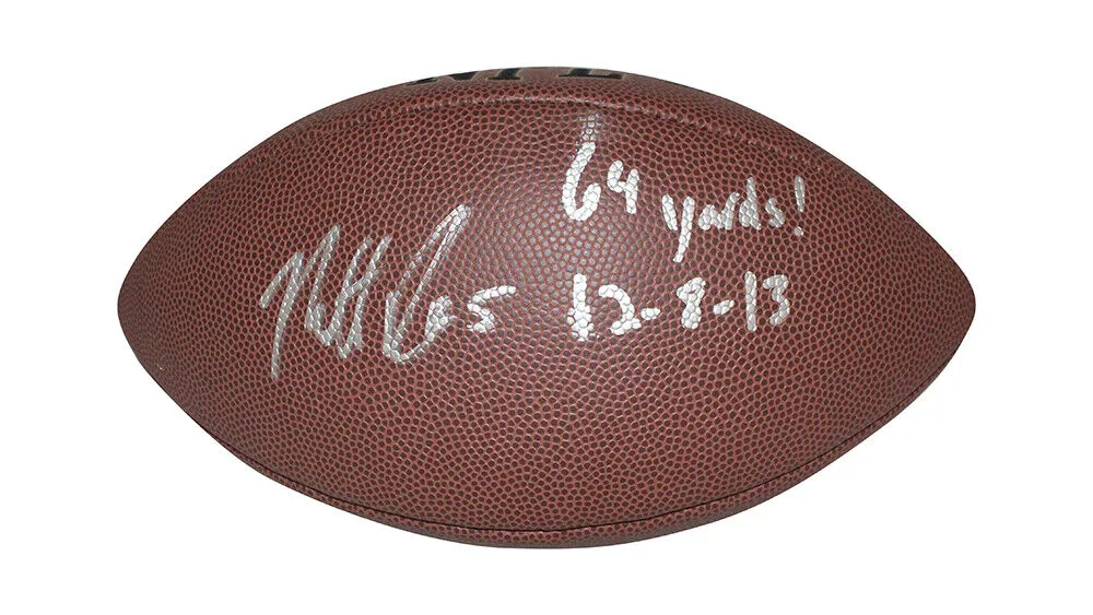 Matt Prater Autographed/Signed Football w/Inscription Beckett 40529