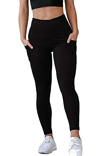 MONKDEER Side Pocket Gym wear Leggings Ankle Length Workout Pants with Phone Pockets | Stretchable Tights | Mid Waist Sports Fitness Yoga Track Pants for Girls & Women(WT-08BLACK36)