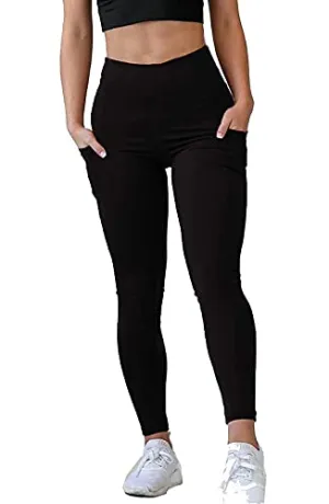 MONKDEER Side Pocket Gym wear Leggings Ankle Length Workout Pants with Phone Pockets | Stretchable Tights | Mid Waist Sports Fitness Yoga Track Pants for Girls & Women(WT-08BLACK36)