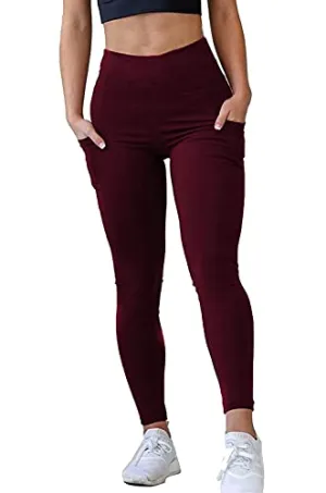 MONKDEER Side Pocket Gym wear Leggings Ankle Length Workout Pants with Phone Pockets | Stretchable Tights | Mid Waist Sports Fitness Yoga Track Pants for Girls & Women(WT-08MAROON30)